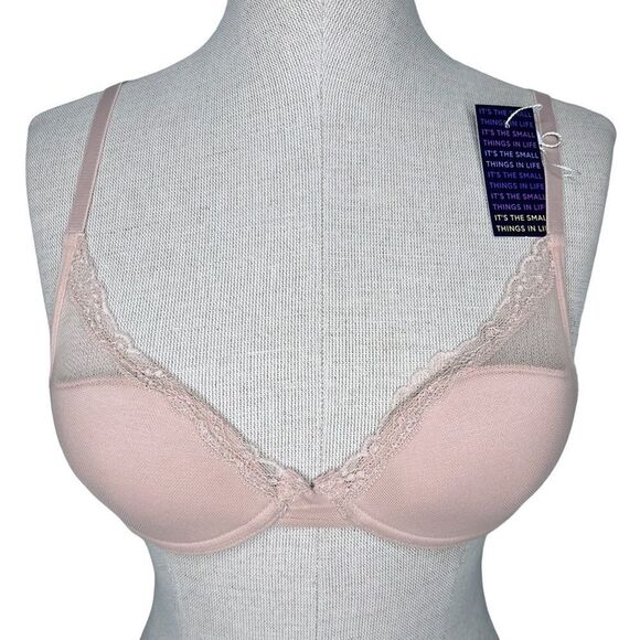 NWT Pepper Laidback Lace Bra sz 34AA * Sienna Rose Pink Underwire Mesh Overlay - Picture 1 of 7